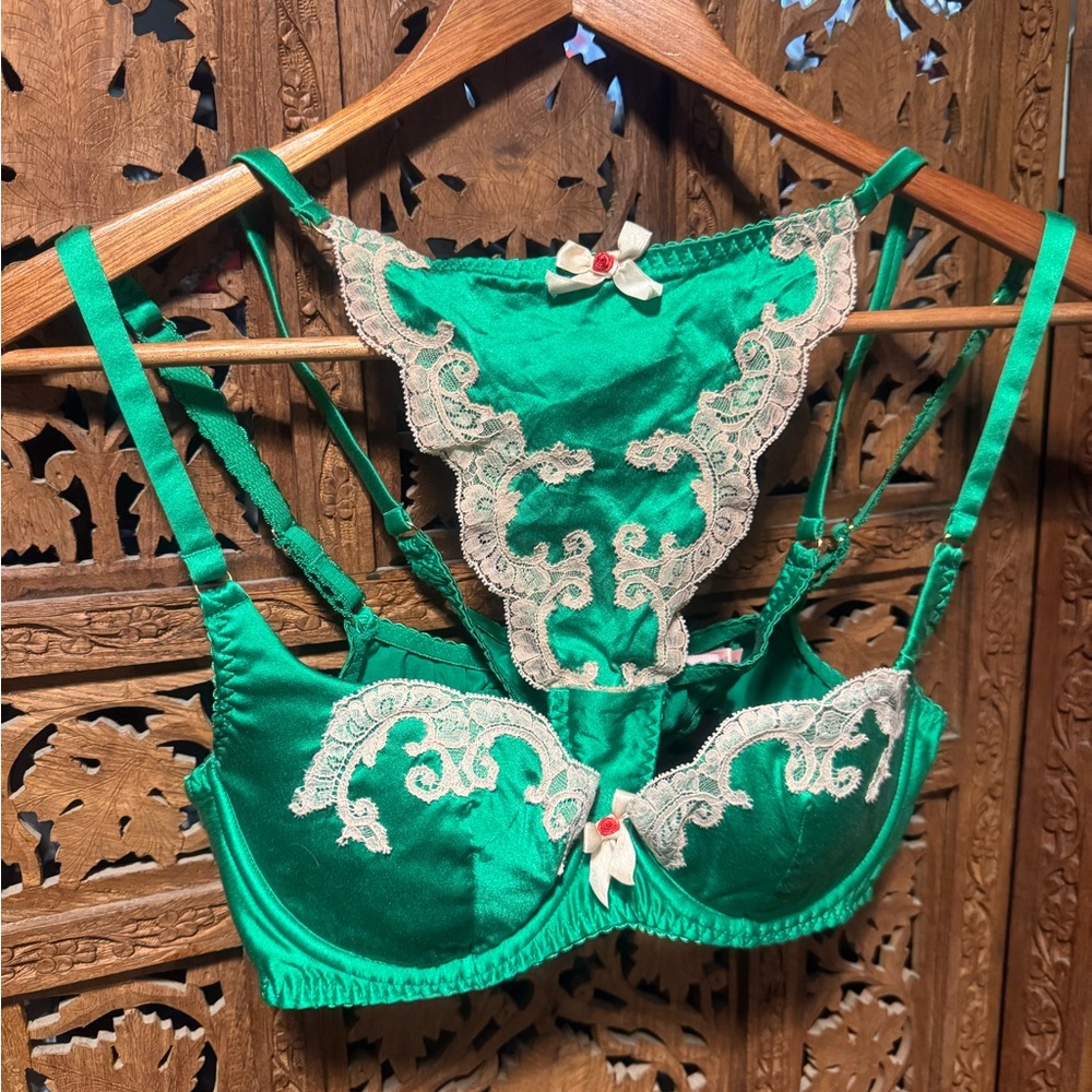 Vintage Agent Provocateur Green Lace Trim Bra Set